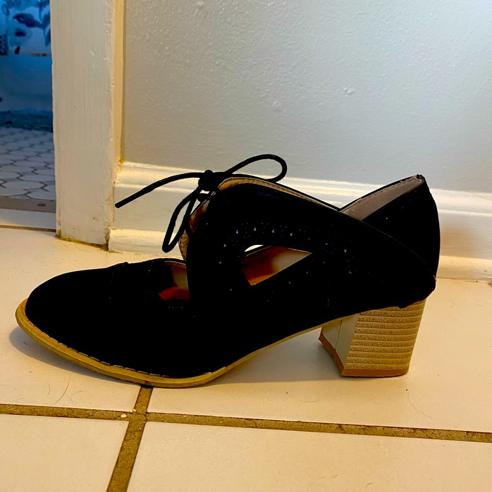 No Label Stacked heel Laceup Mary Janes